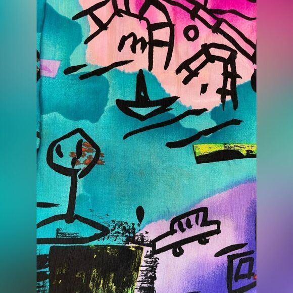 VINTAGE Adam Douglass All Over Print Silk Shirt Women Large Multicolor 90s - Picture 2 of 5